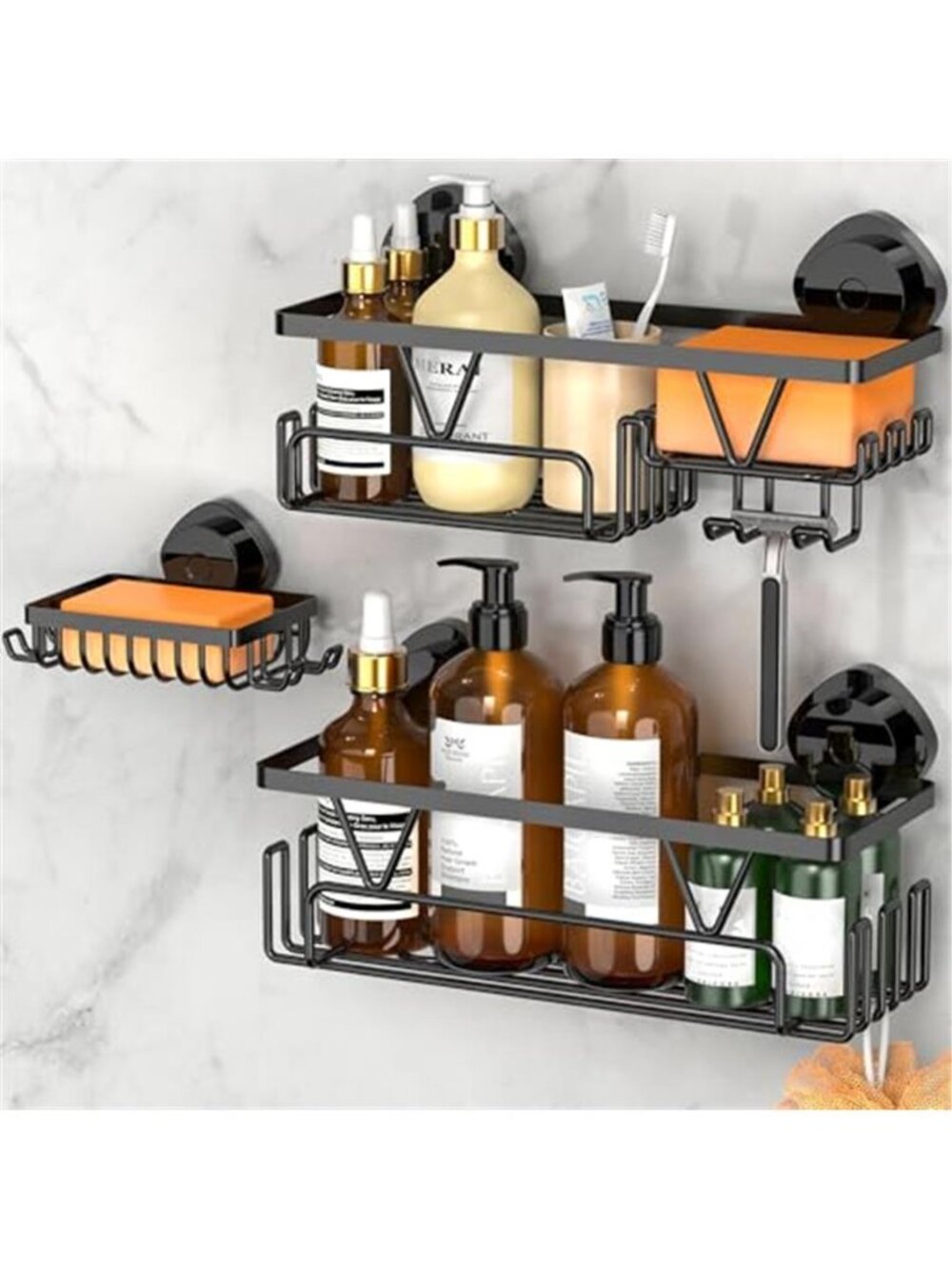 Suction Cup Shower Caddy Bathroom Organizer Rust Proof Wall Shelf No Drill Rack